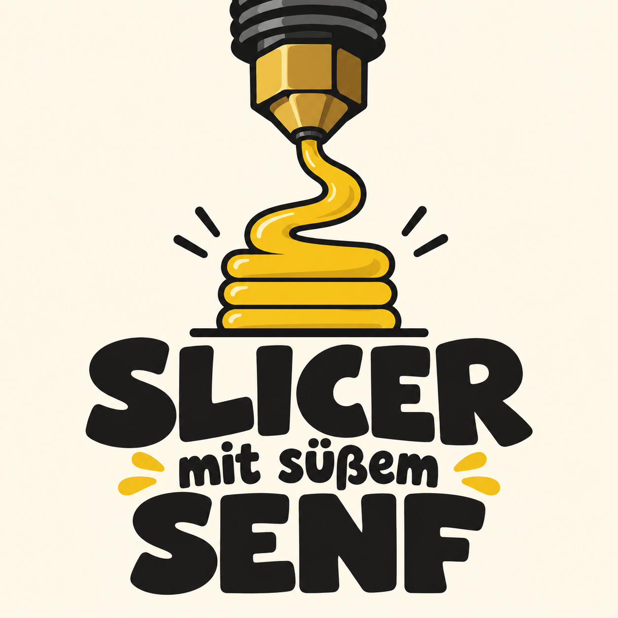Slicer mit süßem Senf: Eine Druckerdüse druckt senfgelbe Schichten.